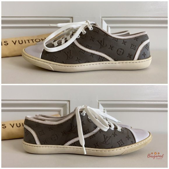 Authentic Louis Vuitton Gray/White Monogram Canvas Leather FrontRow Sneakers 5.5 - Picture 13 of 14